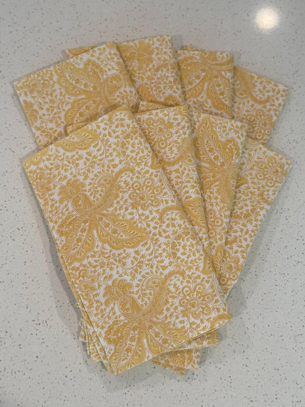 Pottery Barn Yellow & White Floral Paisley Napkins (8)
